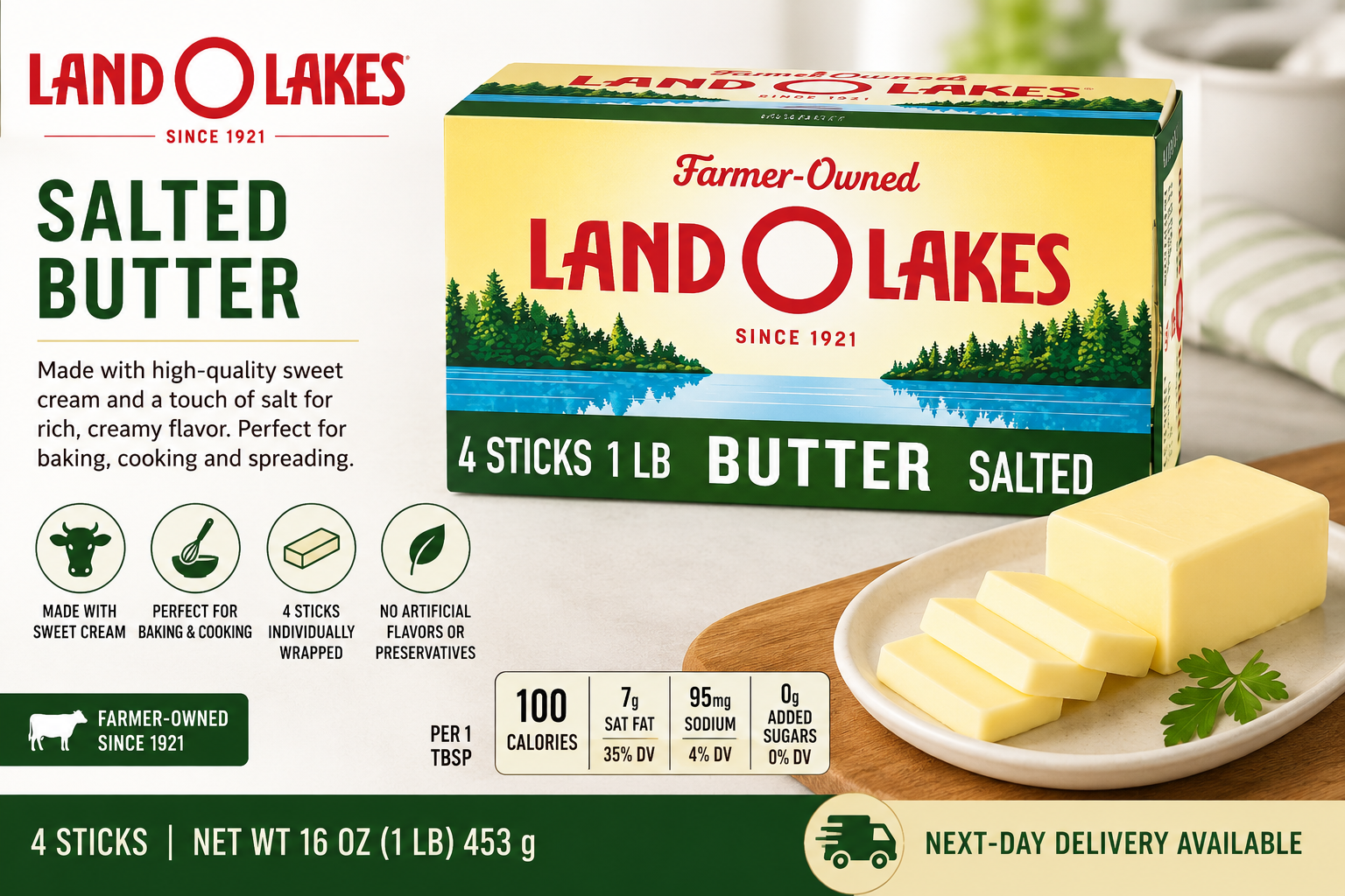 Land O Lakes Salted Butter, 16 oz (1 lb, 4 Sticks)