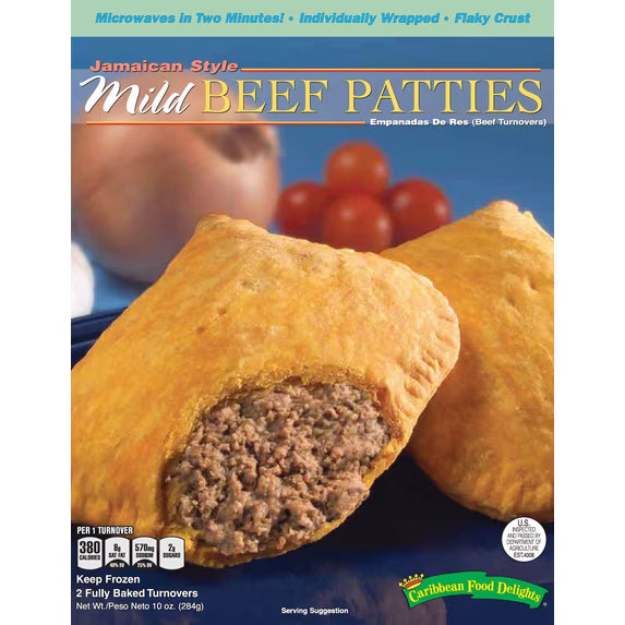 Caribbean Food Delights Jamaican Style Mild Beef Patties, 2-5 oz.(10oz). Individually Wrapped Frozen Patties