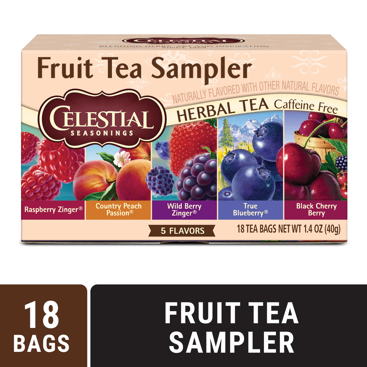Celestial Seasonings Fruit Tea Sampler Caffeine-Free Herbal Tea Bags 1.4 oz 18 Count