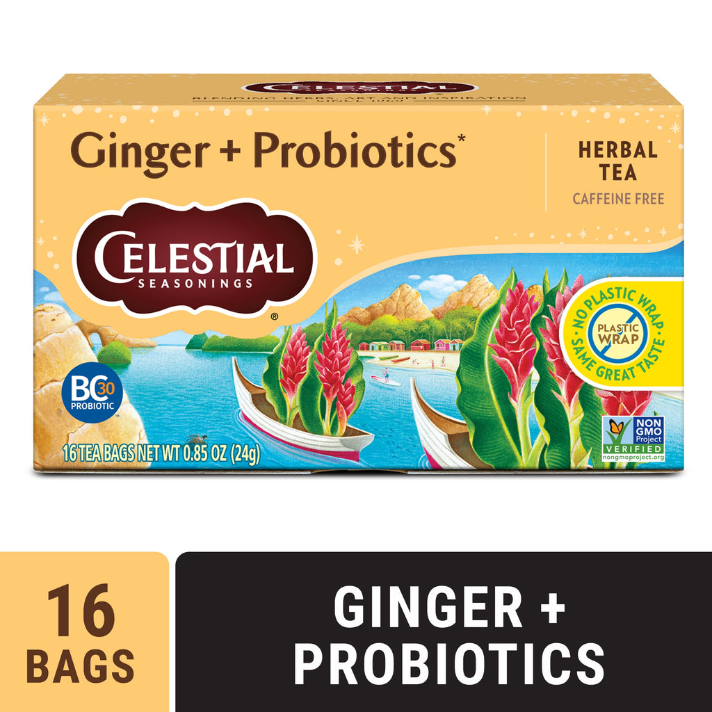 Celestial Seasonings Ginger Probiotics Caffeine-Free Herbal Tea Bags 0.85 oz 16 Count