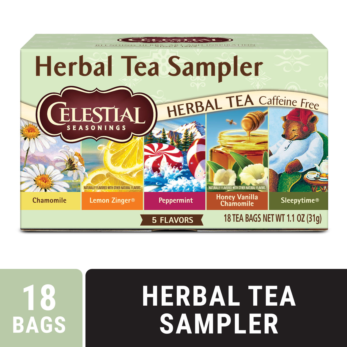Celestial Seasonings Herbal Tea Sampler Caffeine-Free Herbal Tea Bags 18 Count