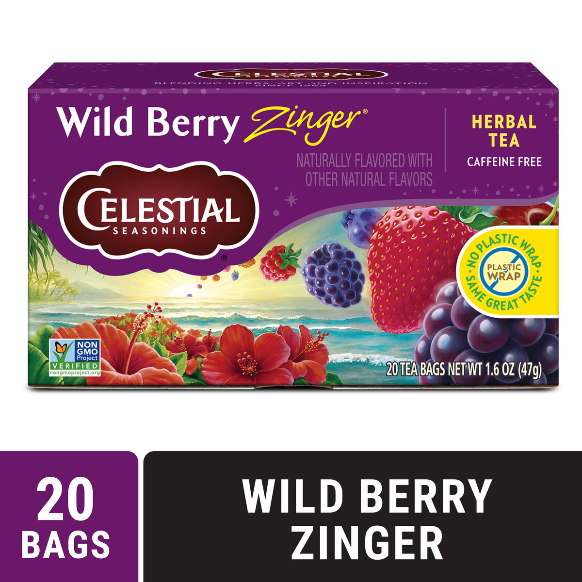 Celestial Seasonings Wild Berry Zinger Caffeine-Free Herbal Tea Bags 1.6 oz 20 Count