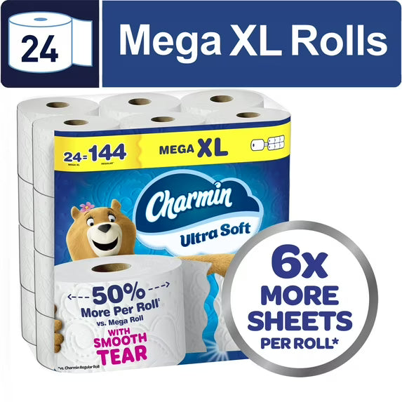 Charmin Toilet Paper Ultra Soft, 24 Mega XL Rolls