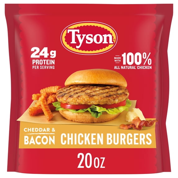 Tyson Cheddar & Bacon Chicken Burgers 20 Oz Frozen 4 Count
