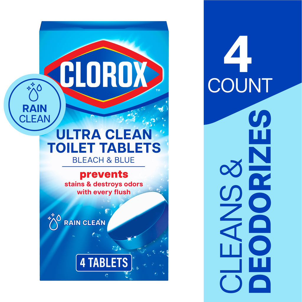 Clorox Bleach & Blue Toilet Bowl Cleaner Tablets Rain Clean 4 Count