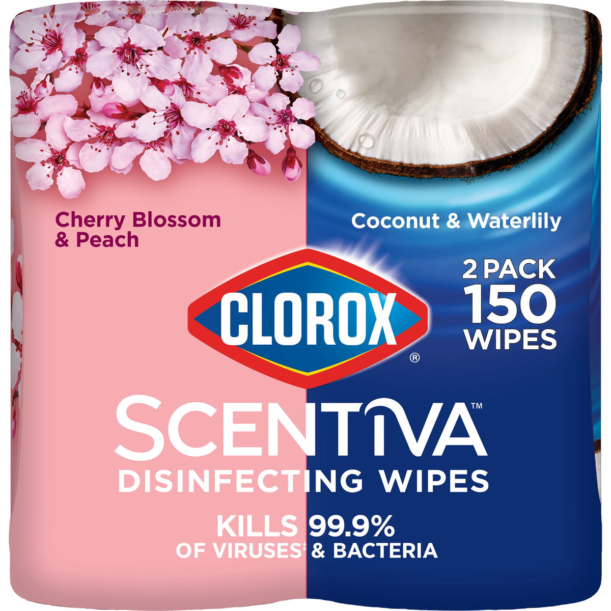 Clorox Scentiva Disinfecting Wipes Cherry Blossom 150 Count Pack of 2