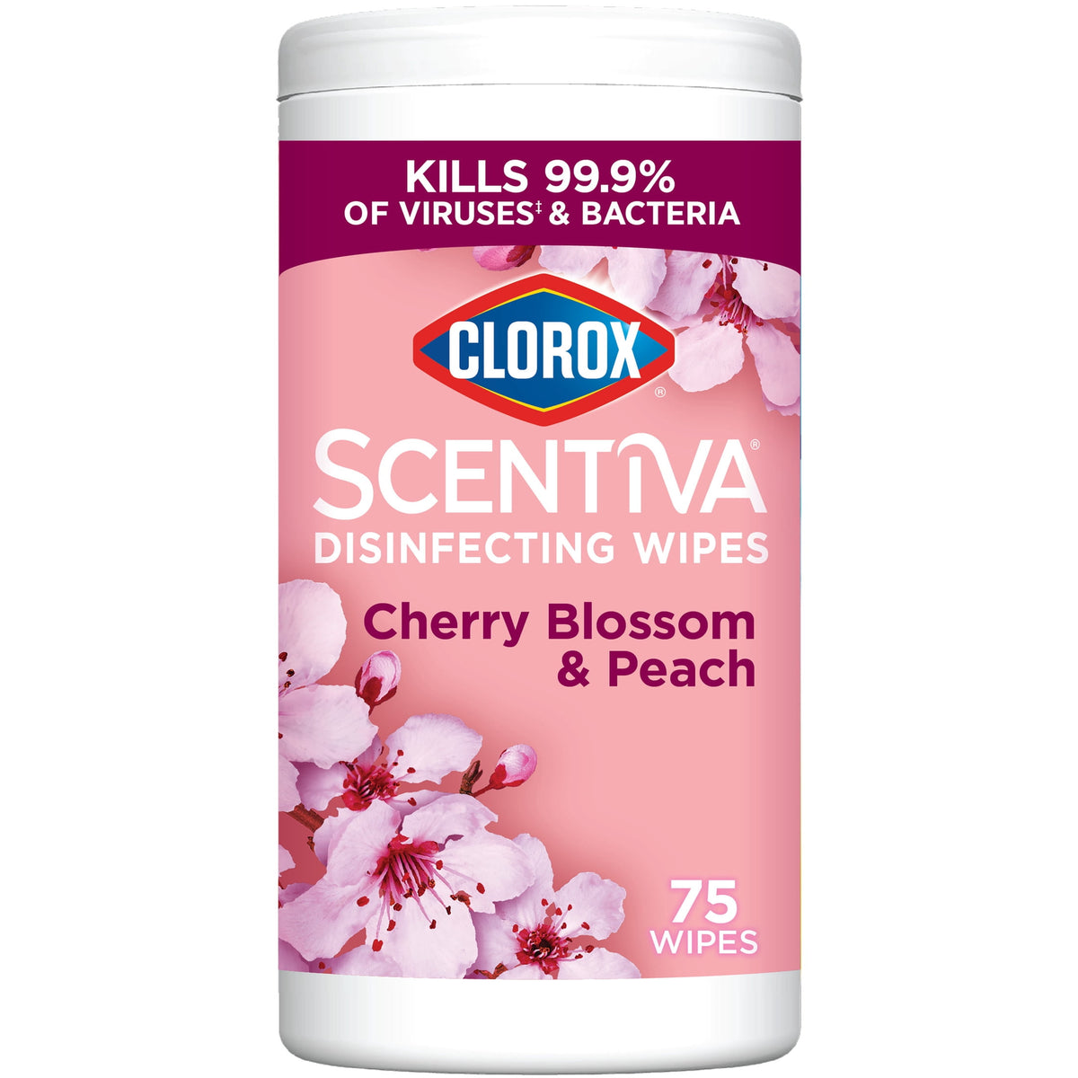 Clorox Scentiva Disinfecting Wipes Cherry Blossom Peach 75 Count