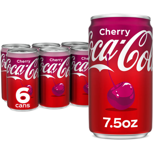 Cherry Soda Pop Mini Cans 7.5 Fl Oz 6 Pack Coca-Cola
