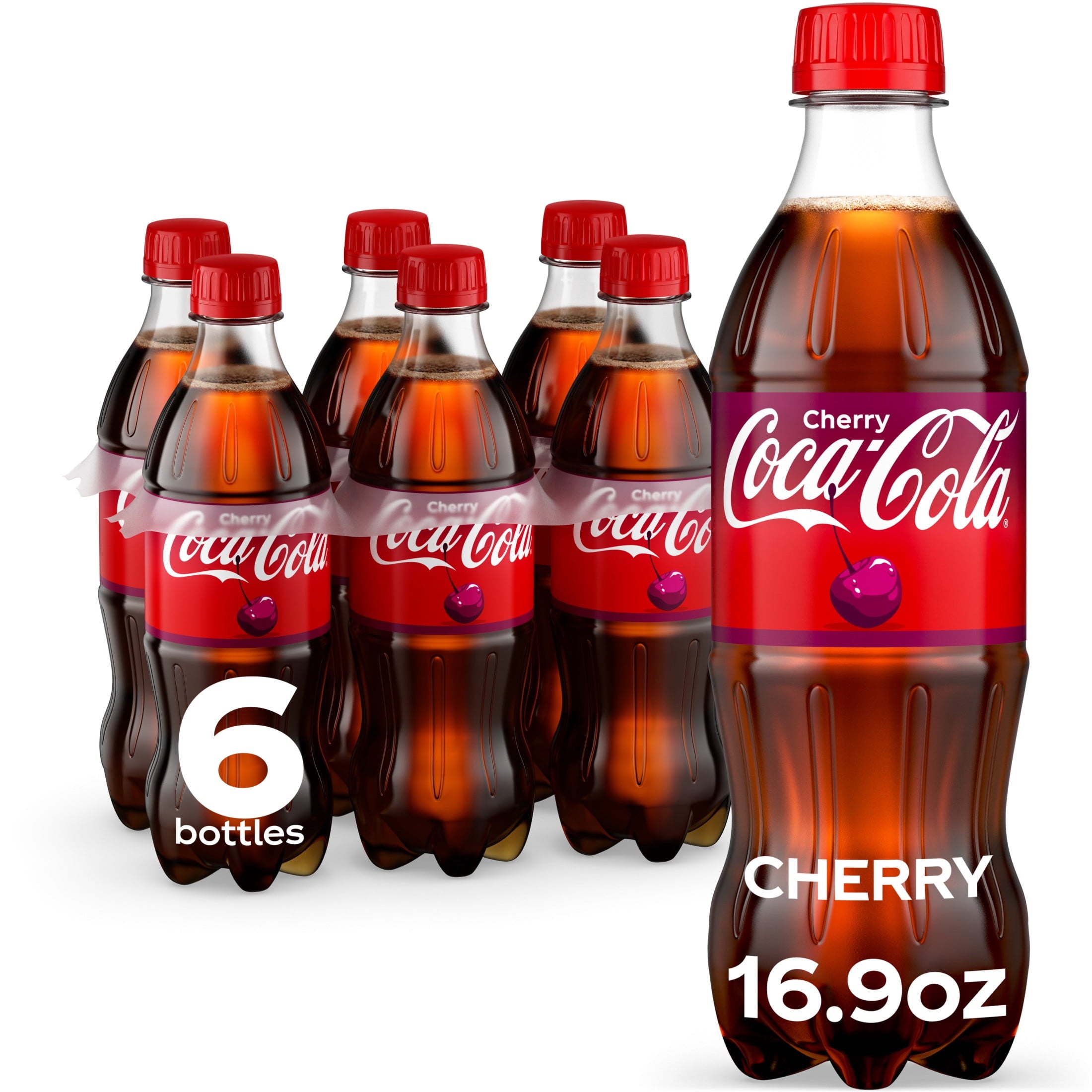 Cherry Soda Pop Bottles 16.9 Fl Oz 6 Pack Coca-Cola