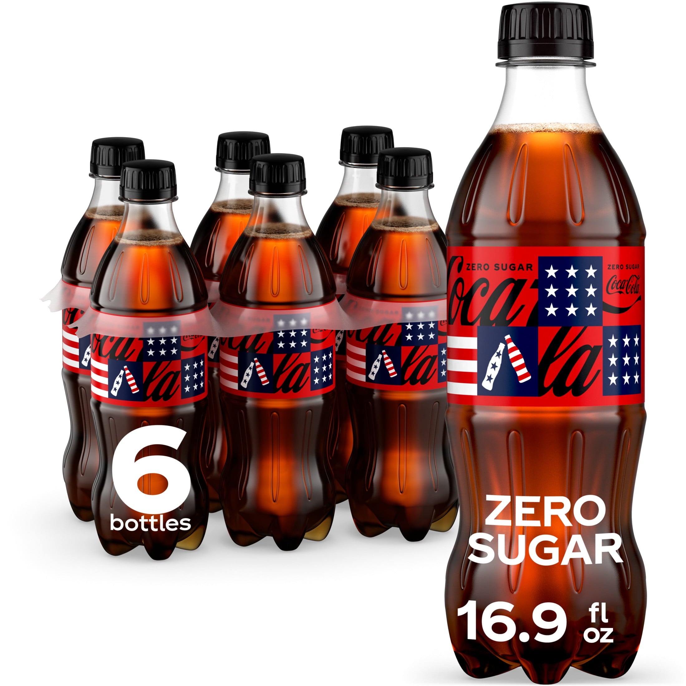 Zero Sugar Soda Pop Bottles 16.9 Fl Oz 6 Pack Coca-Cola