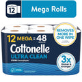 Cottonelle Ultra Clean Toilet Paper, Strong Toilet Tissue, 12 Mega Rolls