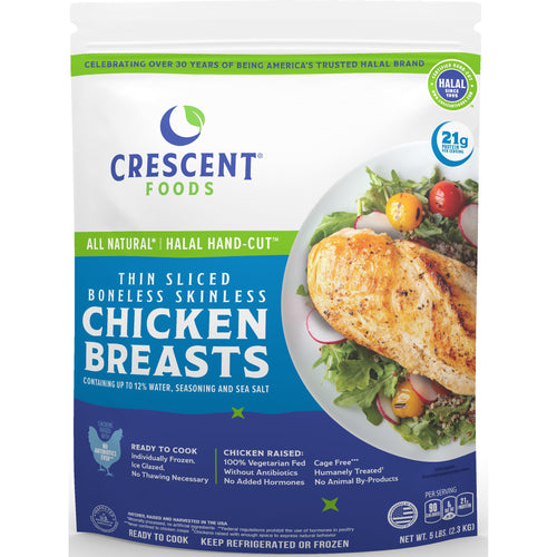 Crescent Foods Halal Boneless Skinless Chicken Breast Fillets Frozen 5 Lb