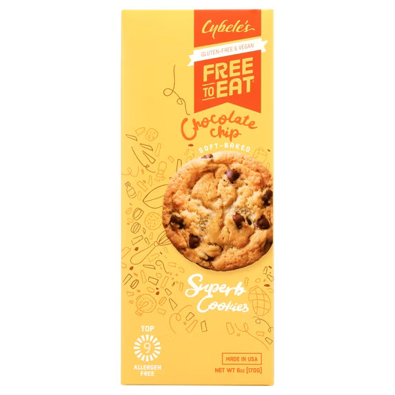 Free To Eat Chocolate Chip Cookies - Free From Top 9 Allergens, Non-GMO and Gluten-Free, Vegan, School Safe (6 oz, 12 Cookies per Box)