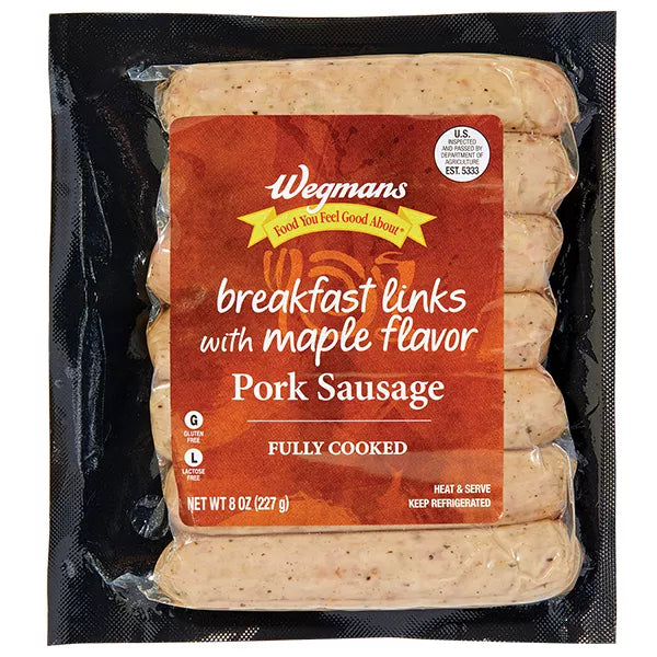 Wegmans Fully Cooked Pork Sausage Breakfast Links with Maple Flavor-8 oz
