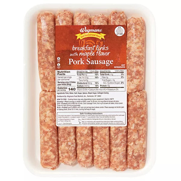 Wegmans Pork Sausage Breakfast Links with Maple Flavor-Avg. 1 lb