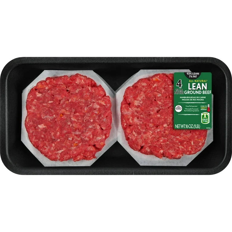 93% Lean / 7% Fat Lean Ground Beef Patties, 4 Count, 1 lb Tray, Fresh, All Natural*