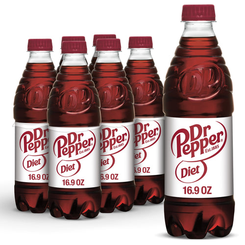 Diet Dr Pepper Soda Pop Bottles 16.9 Fl Oz 6 Pack