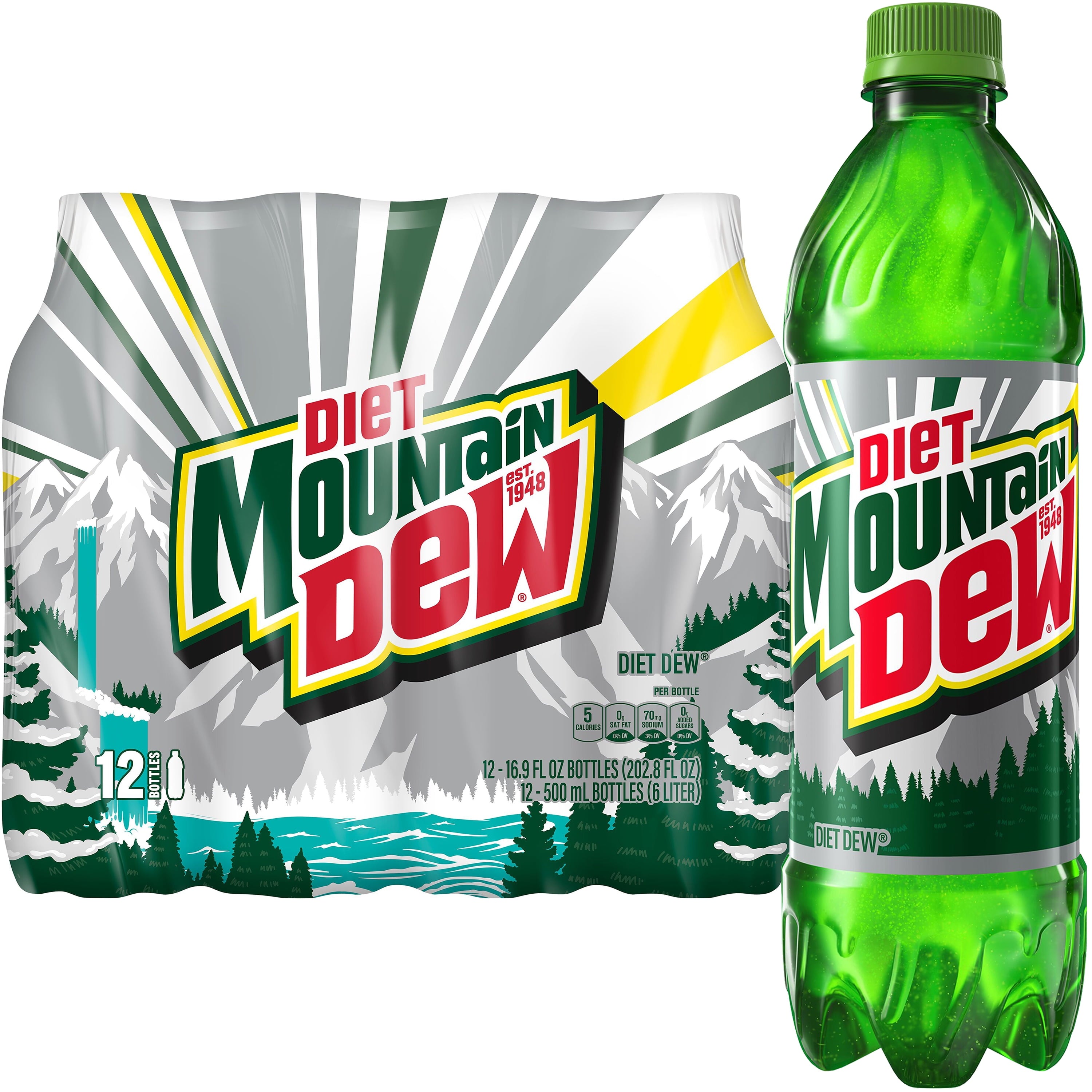 Mountain Dew Diet Citrus Soda Pop Bottles 16.9 Fl Oz 12 Pack