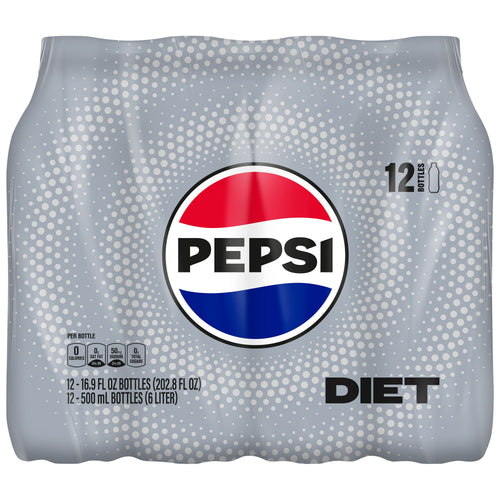 Diet Pepsi Cola Soda Pop Bottles 16.9 Fl Oz 12 Pack