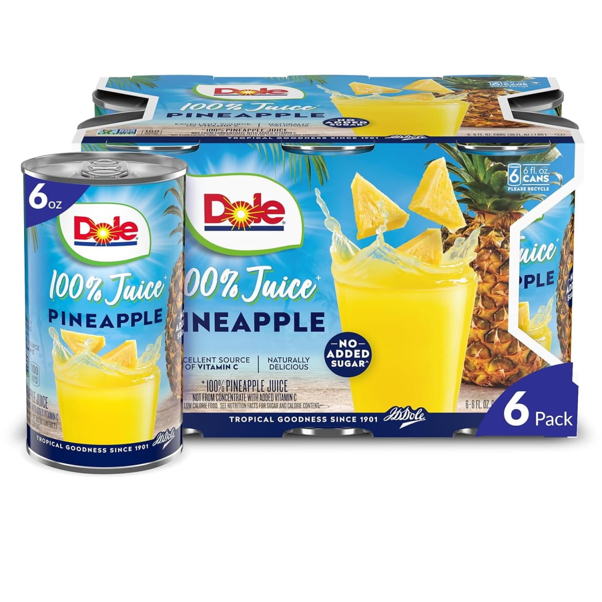 Dole 100% Pineapple Juice 6 fl oz Cans 6 Count
