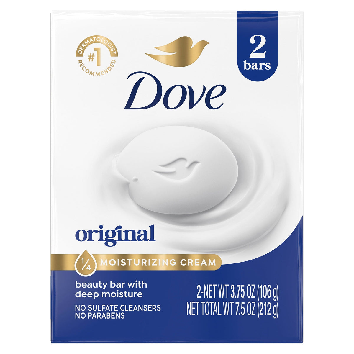 Dove Beauty Bar Soap Original Moisturizing Cream 3.75 oz 2 Bars