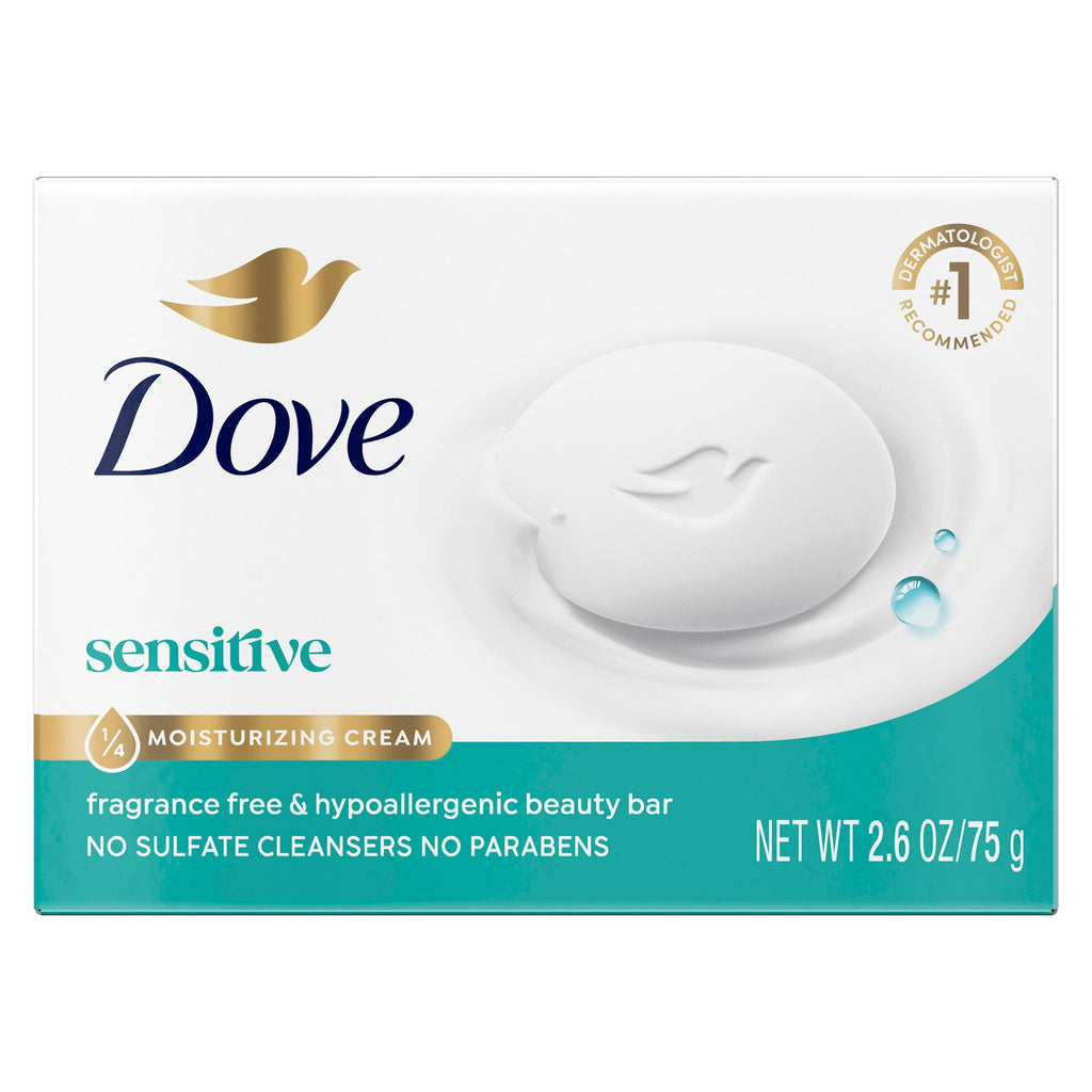 Dove Sensitive Skin Beauty Bar Soap Fragrance Free Hypoallergenic 2.6 oz