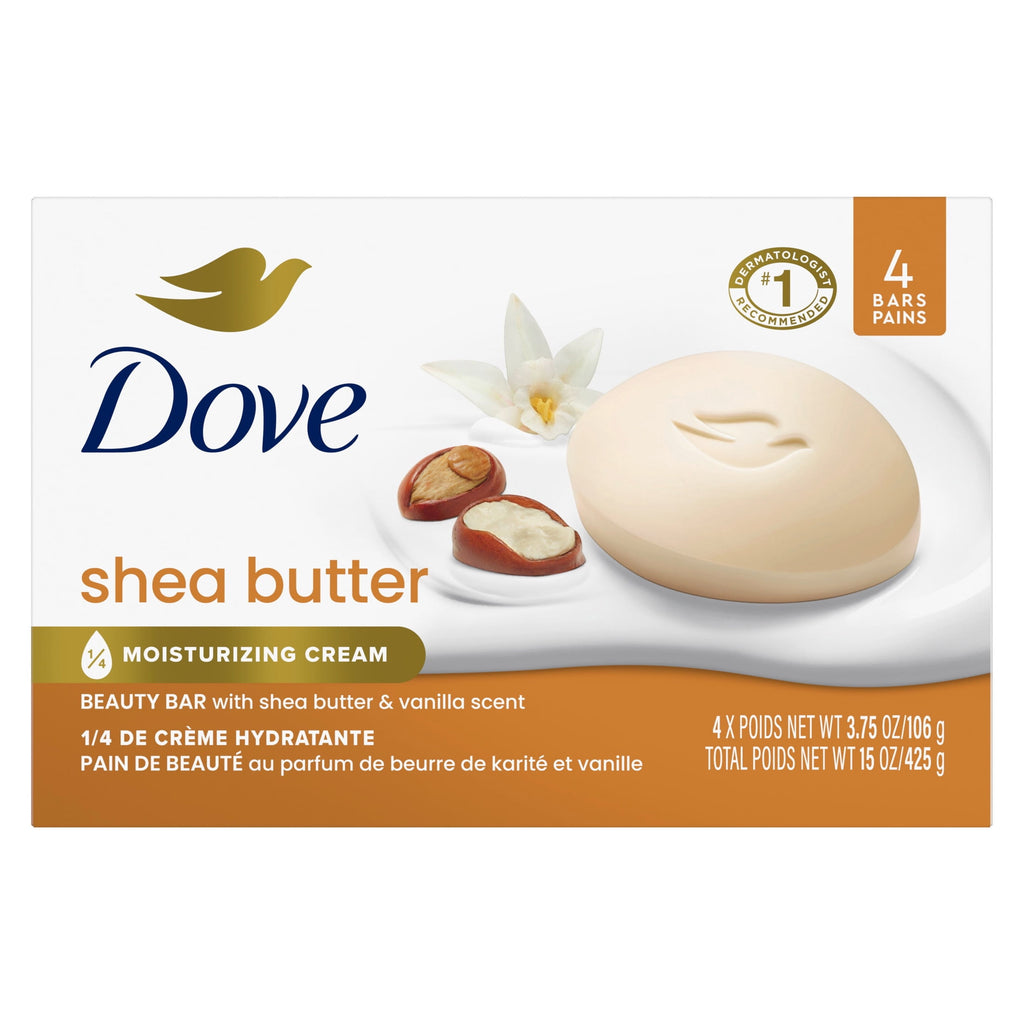 Dove Shea Butter Beauty Bar Soap Moisturizing 3.75 oz 4 Bars