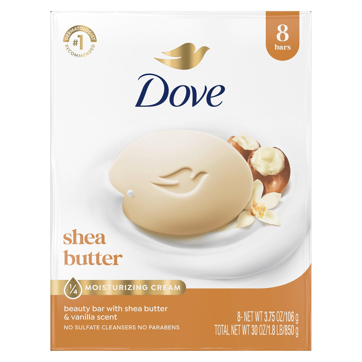 Dove Shea Butter Beauty Bar Soap Moisturizing 3.75 oz 8 Bars