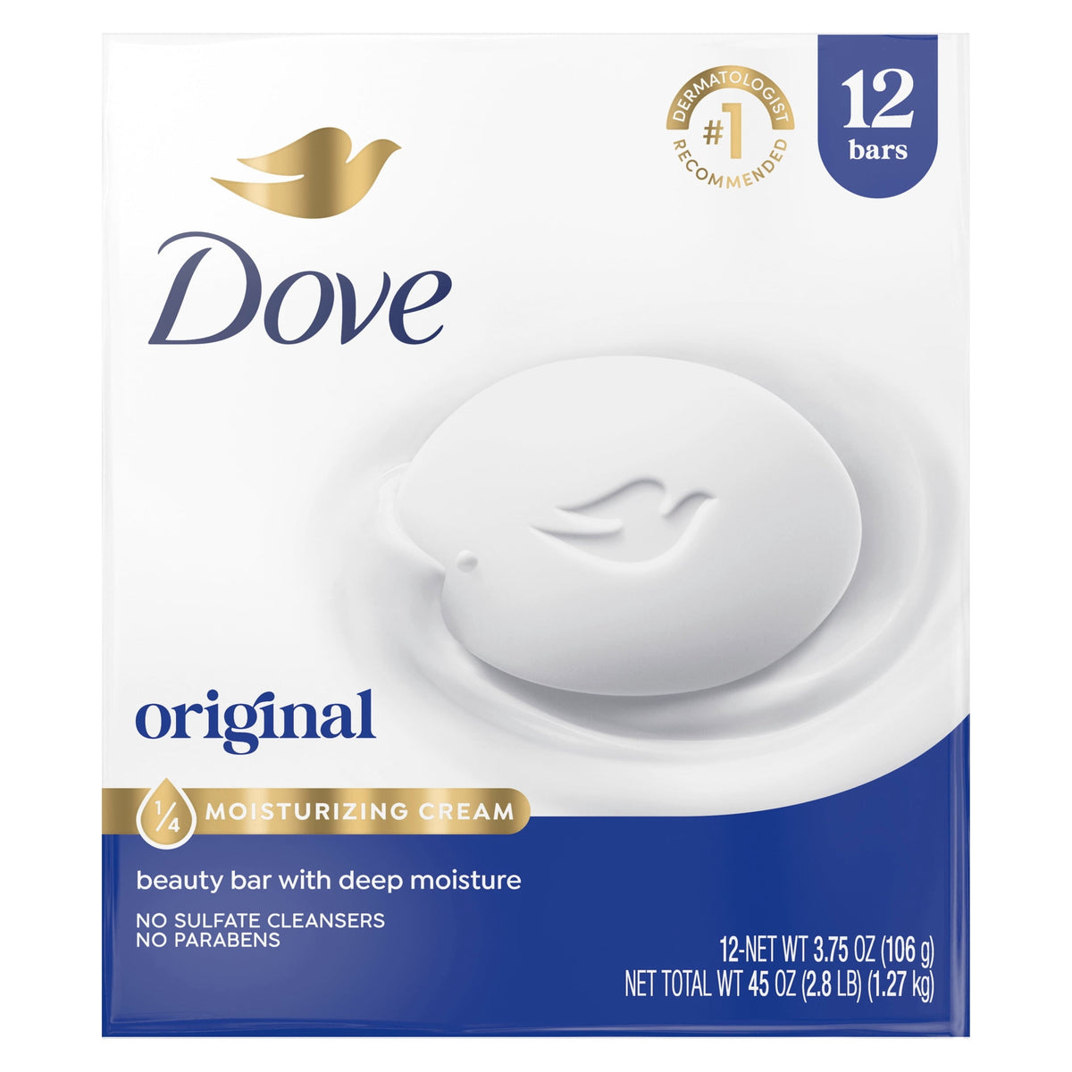 Dove Beauty Bar Soap Original Moisturizing Cleanser 3.75 oz 12 Bars