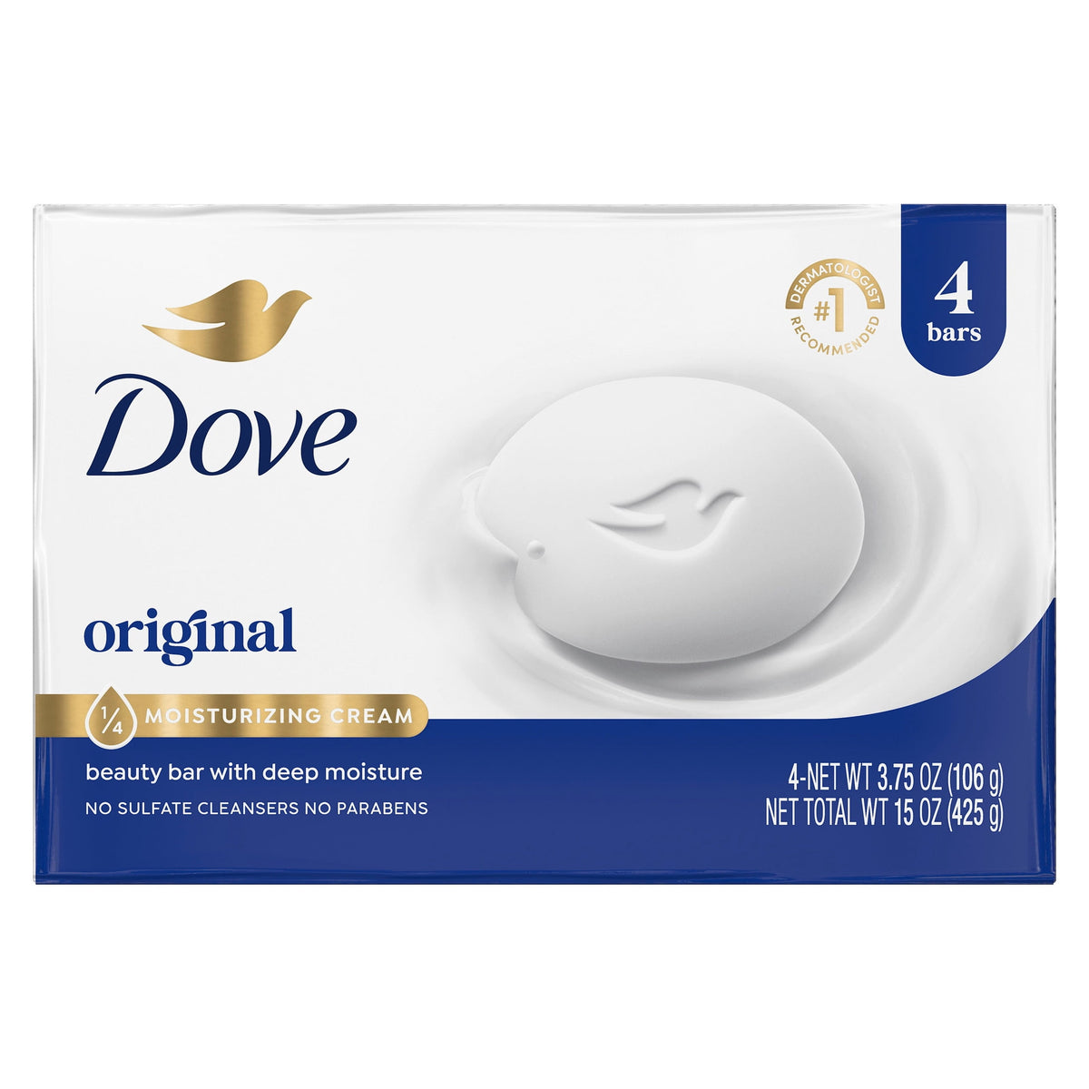Dove Beauty Bar Soap Original Moisturizing Cleanser 3.75 oz 4 Bars