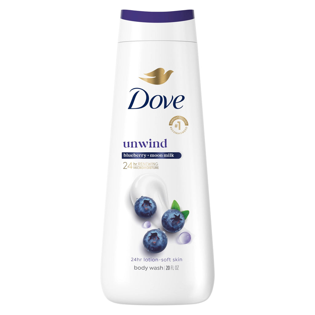 Dove Unwind Body Wash Blueberry & Moon Milk Moisturizing Cleanser 20 fl oz