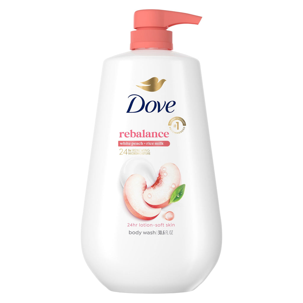 Dove Rebalance Body Wash White Peach & Rice Milk Moisturizing Skin Cleanser 30.6 fl oz