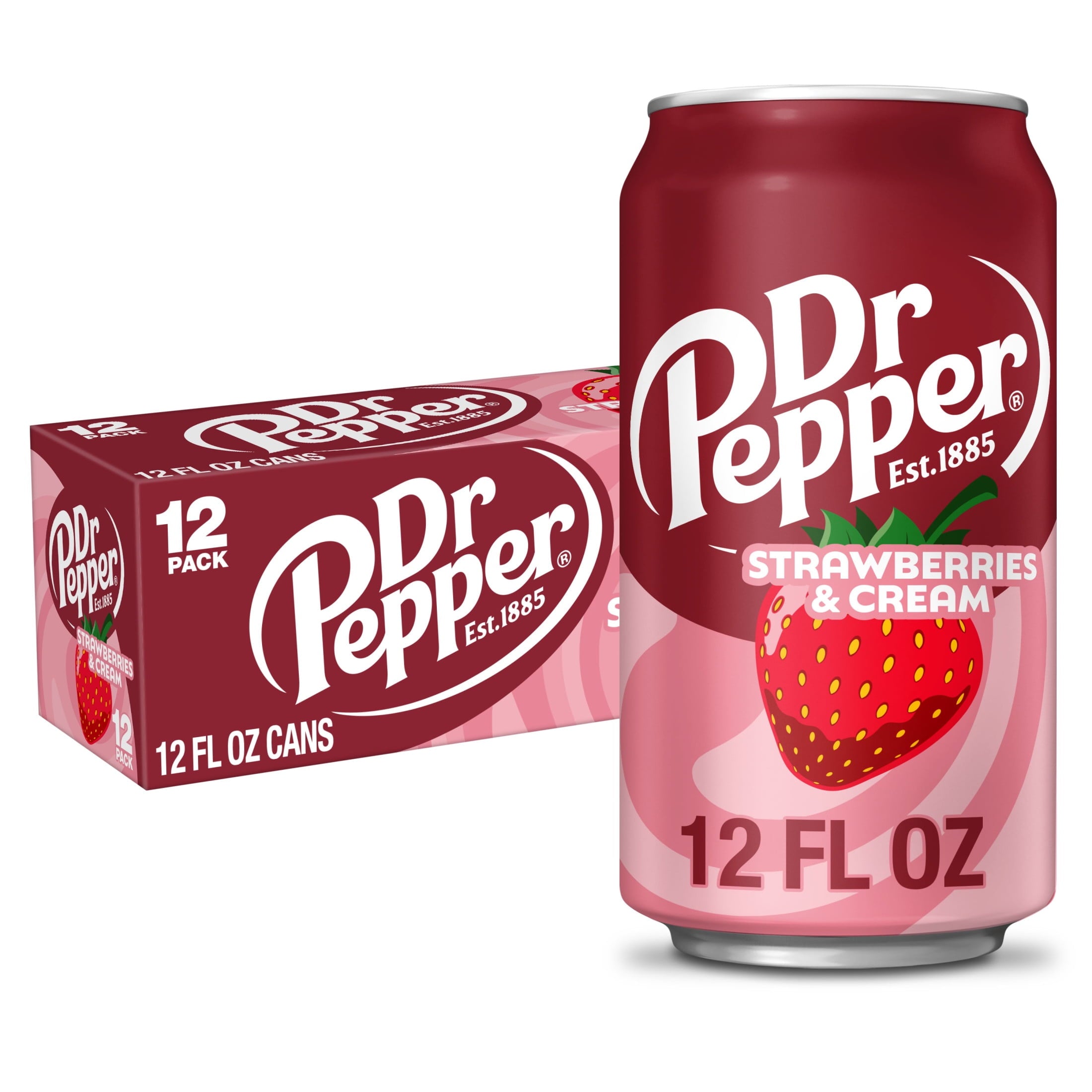Strawberries and Cream Soda Pop Cans 12 Fl Oz 12 Pack Dr. Pepper