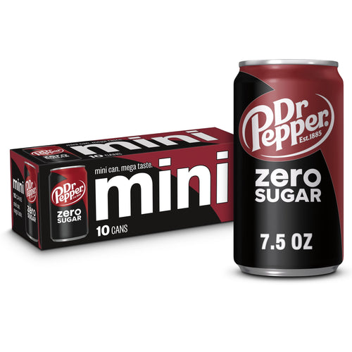 Dr Pepper Zero Sugar Soda Pop Cans 7.5 Fl Oz 10 Pack