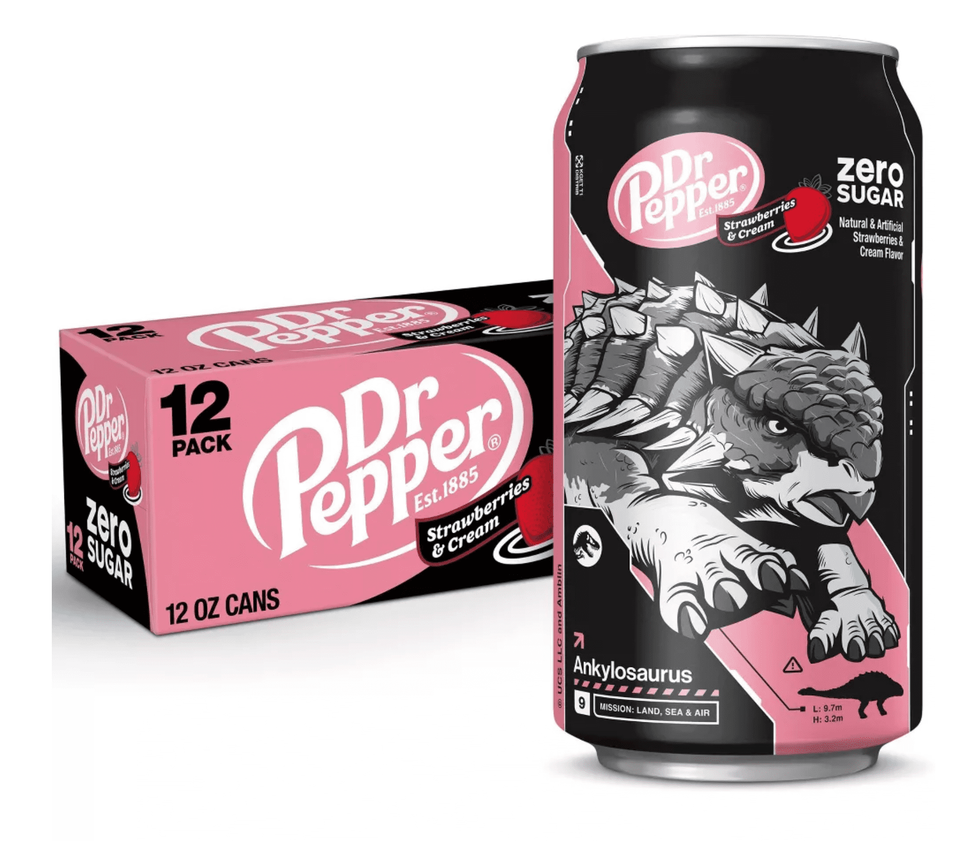 Dr Pepper Zero Sugar Strawberries and Cream Soda Pop Cans 12 Fl Oz 12 Pack
