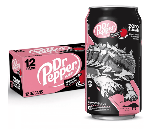 Dr Pepper Zero Sugar Strawberries and Cream Soda Pop Cans 12 Fl Oz 12 Pack