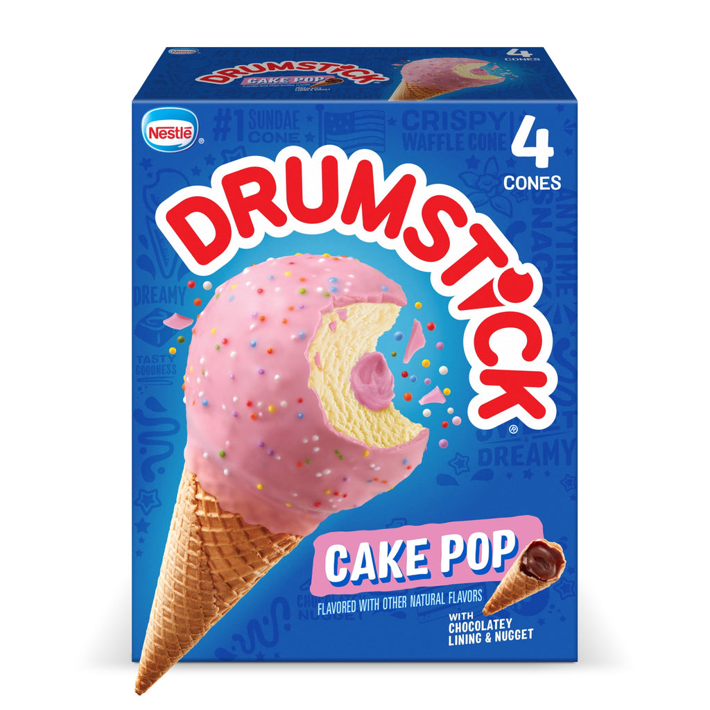 Drumstick Cake Pop Ice Cream Cones 18.4 Oz 4 Count Box