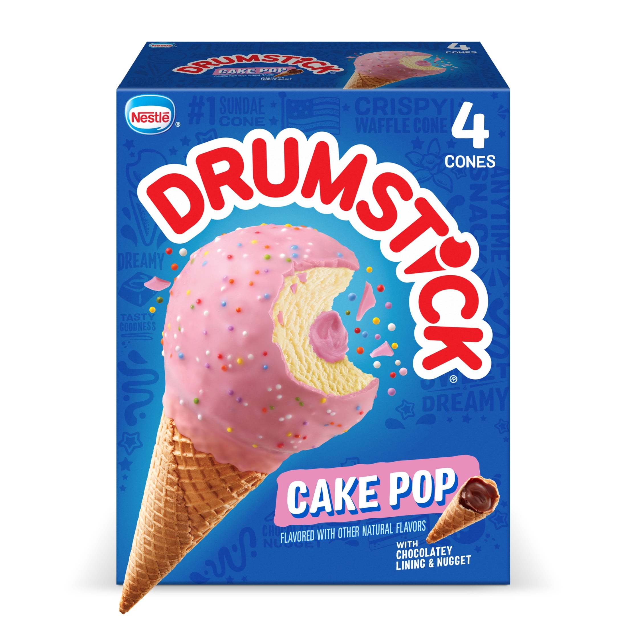 Drumstick Cake Pop Ice Cream Cones 18.4 Oz 4 Count Box