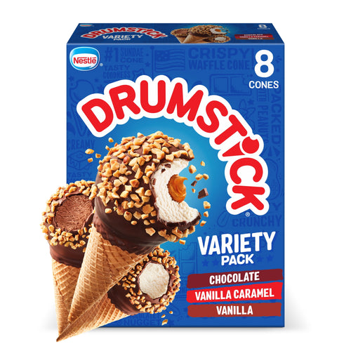 Drumstick Chocolate Vanilla Caramel Sundae Cones Variety Pack 8 Count 36.8 Fl Oz