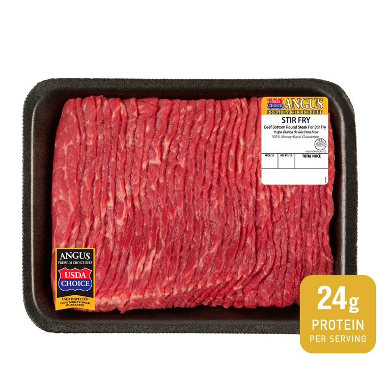 Bottom Round for Stir Fry, Choice Angus Beef, Tray, Fresh, 0.75 - 1.35 lb