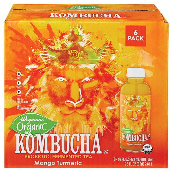 Wegmans Organic Mango Turmeric Kombucha, 6 Pack 96 fl. oz.