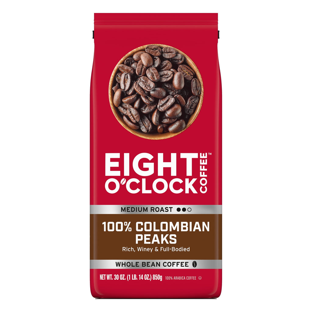 Eight O'Clock 100% Colombian Peaks Naturally Caffeinated Medium Roast Whole Bean Coffee 30 oz
