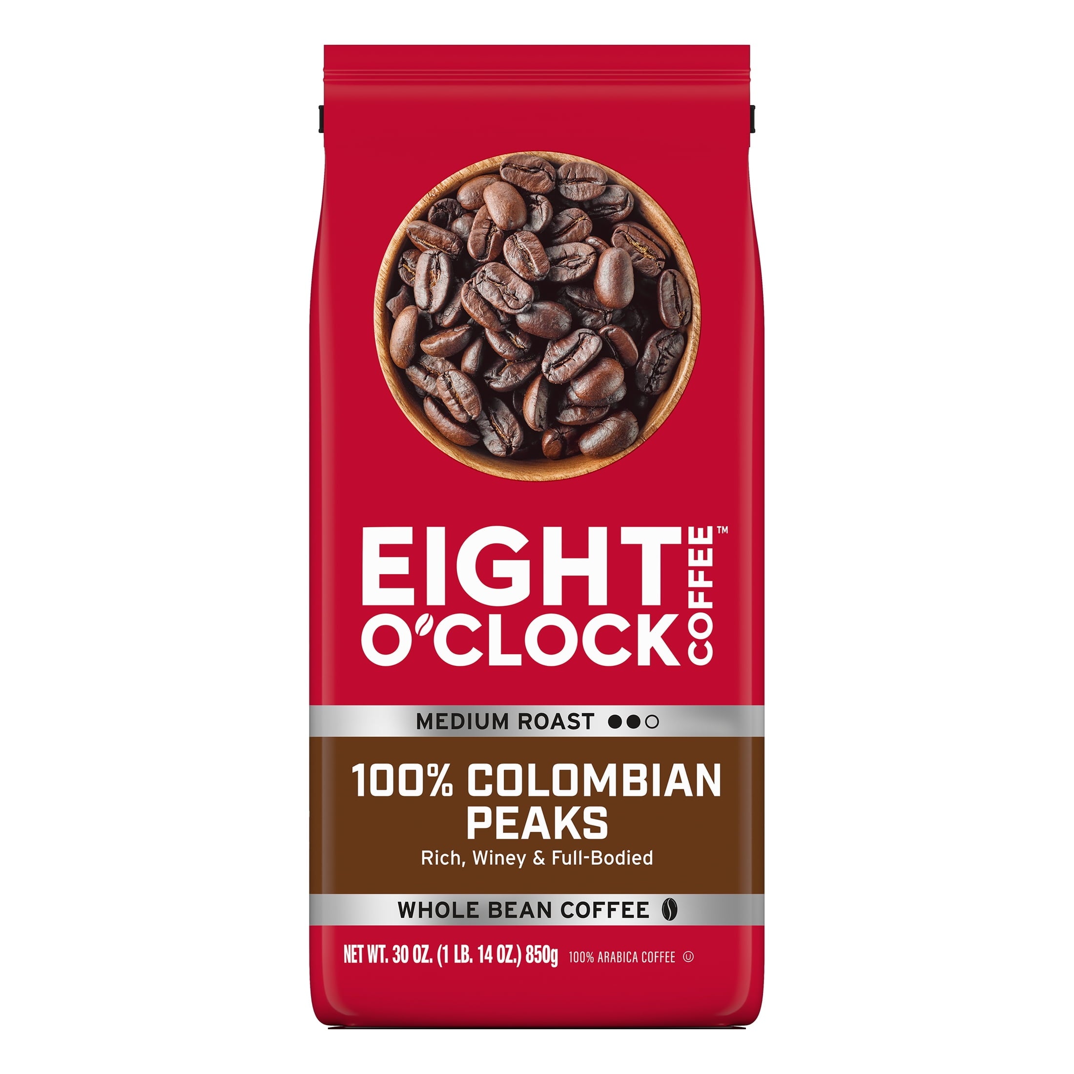 Eight O'Clock 100% Colombian Peaks Naturally Caffeinated Medium Roast Whole Bean Coffee 30 oz