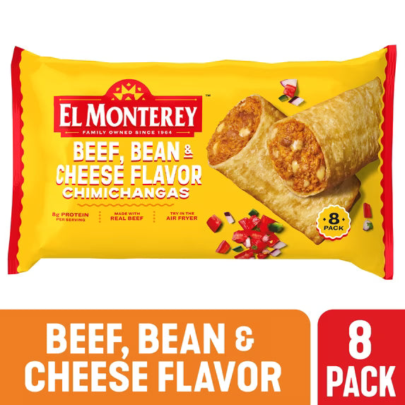 El Monterey Beef, Bean & Cheese Flavor Chimichangas, 30.4 oz, 8 Count (Frozen)
