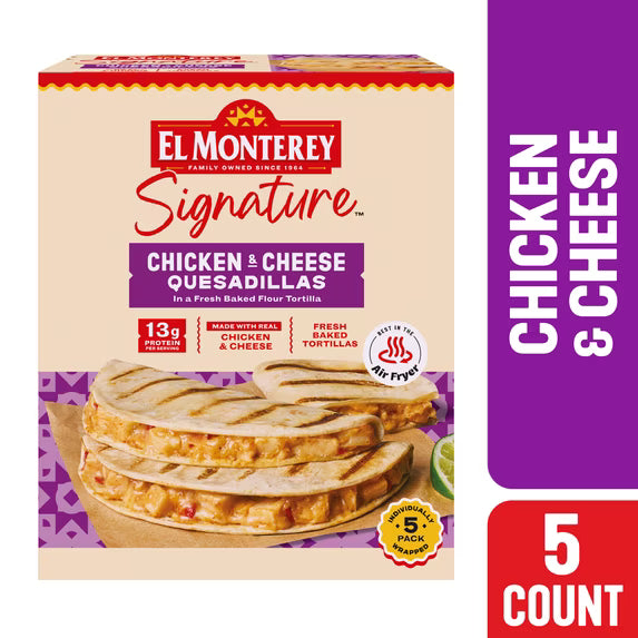 El Monterey Signature Chicken & Monterey Jack Cheese Grilled Quesadillas 5 count, 20 oz (Frozen)