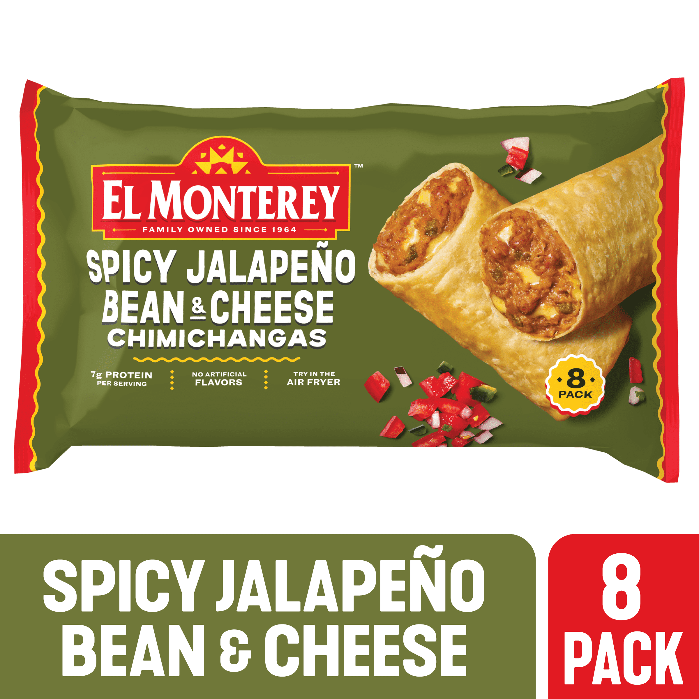 El Monterey Spicy Jalapeno Bean & Cheese Chimichangas Frozen 30.4 Oz 8 Count