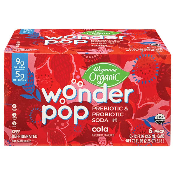 Wegmans Organic Wonder Pop Prebiotic & Probiotic Cola Soda, 6 Pack 72 fl. oz.