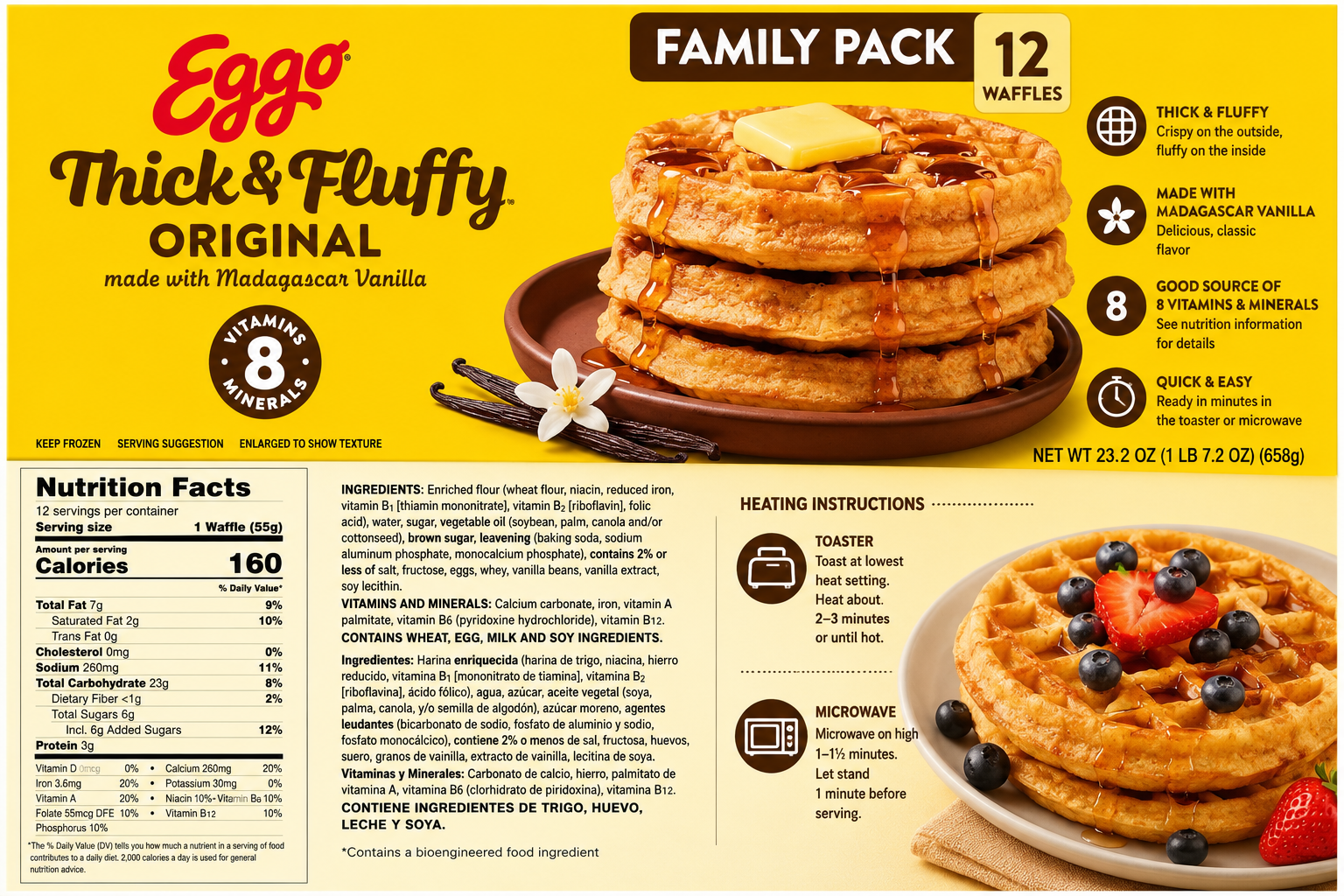 Eggo Thick & Fluffy Original Frozen Waffles Family Pack, 12 Count