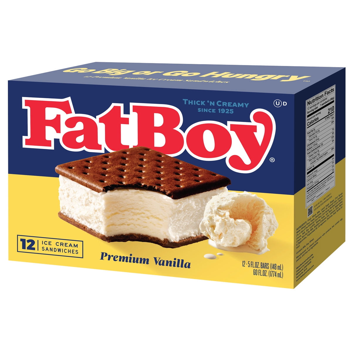 FatBoy Premium Vanilla Ice Cream Sandwiches 12 Count 60 Fl Oz