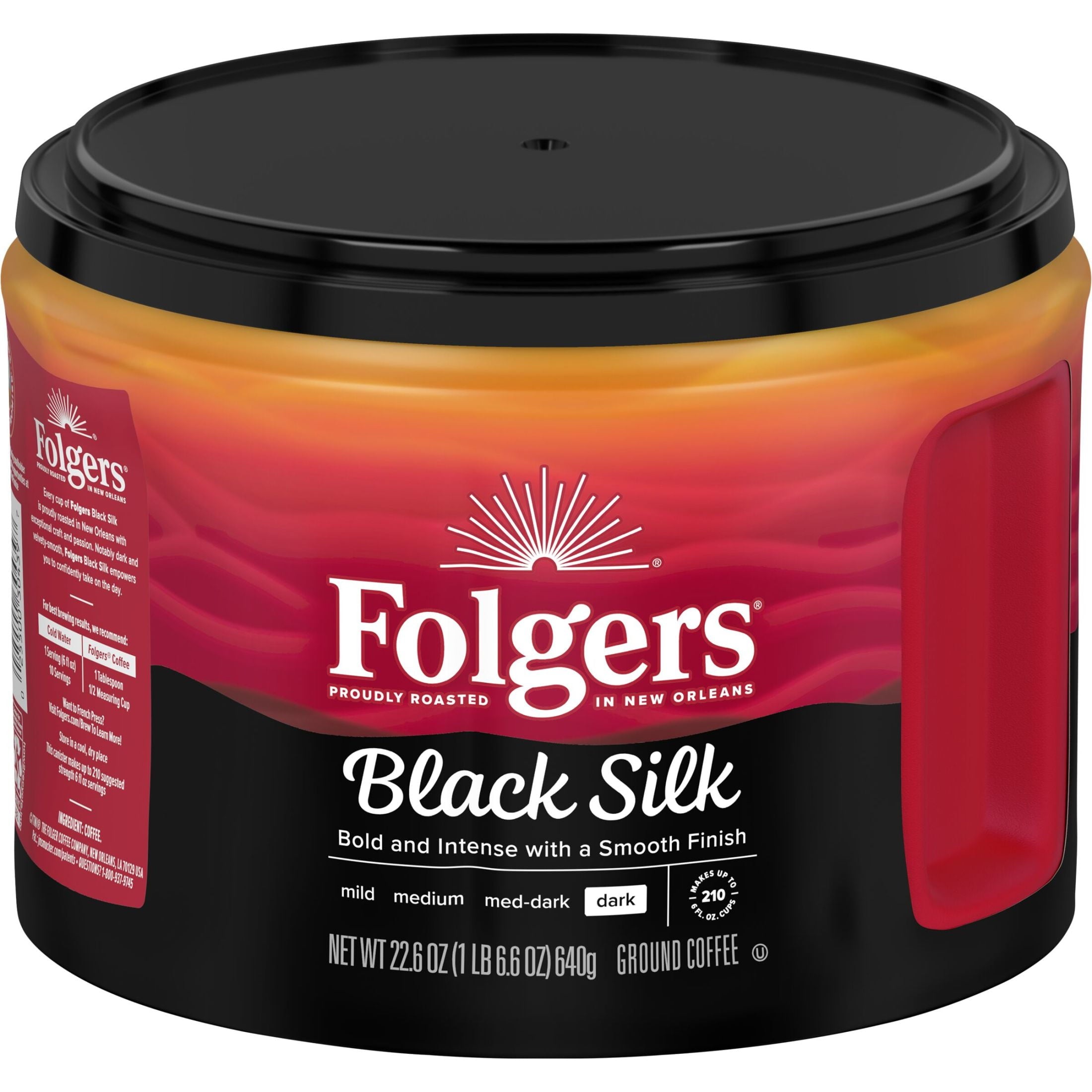 Folgers Black Silk Dark Roast Ground Coffee 22.6 oz Canister